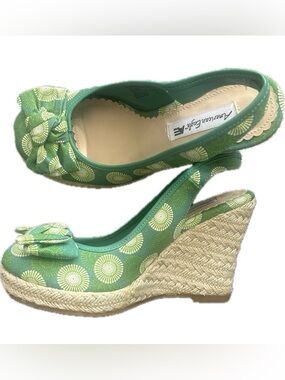 🆕 American Eagle Sz 6 Green Holbrook Sling Back Wedge Espadrilles Platforms